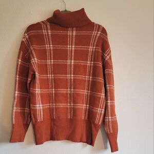 Rust Plaid Turtleneck Sweater
